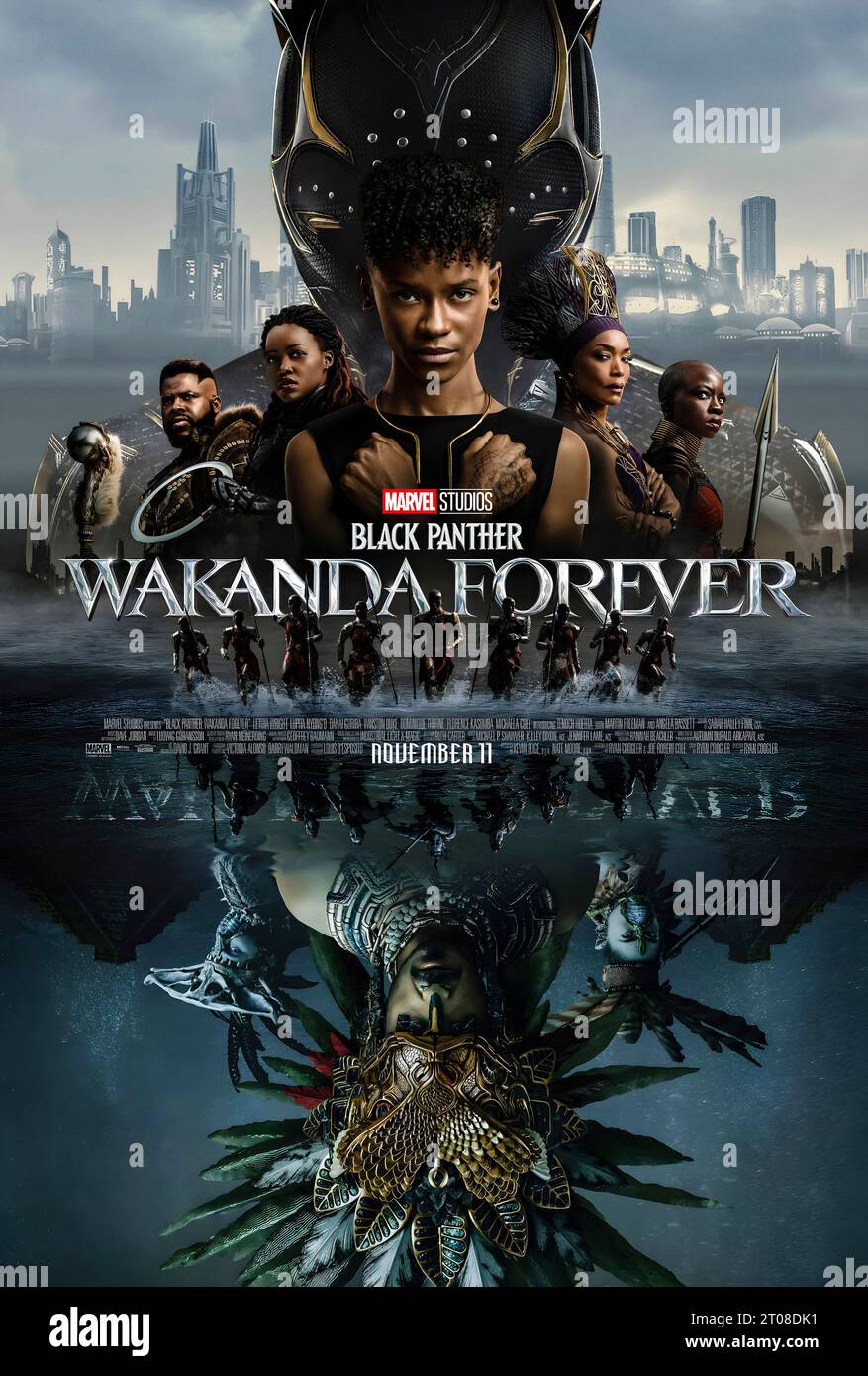 Black Panther: Wakanda Forever (2022) directed by Ryan Coogler and starring Letitia Wright, Lupita Nyong'o, Danai Gurira. The people of Wakanda fight to protect their home from intervening world powers as they mourn the death of King T'Challa. US one sheet poster.***EDITORIAL USE ONLY*** Credit: BFA / Walt Disney Studios Stock Photo