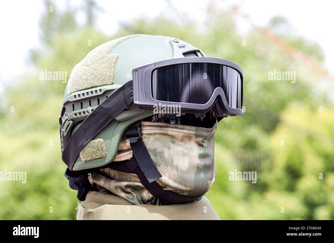 Army kevlar helmet to protect the head from bullets and shrapnel