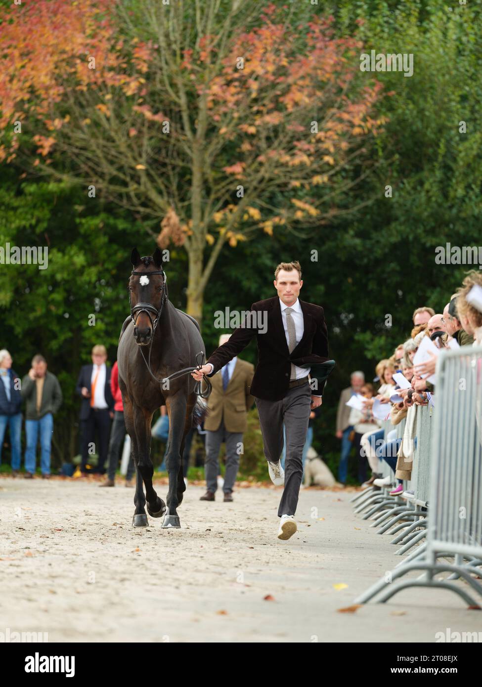 Ben LEUWER of Germany with Citius during the first horse inspection at