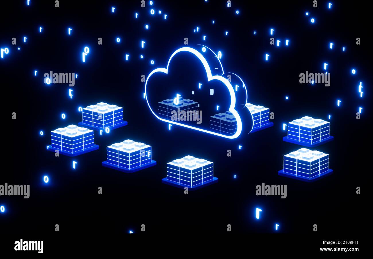 Cloud computing and binary system, 3d rendering. Digital drawing Stock ...