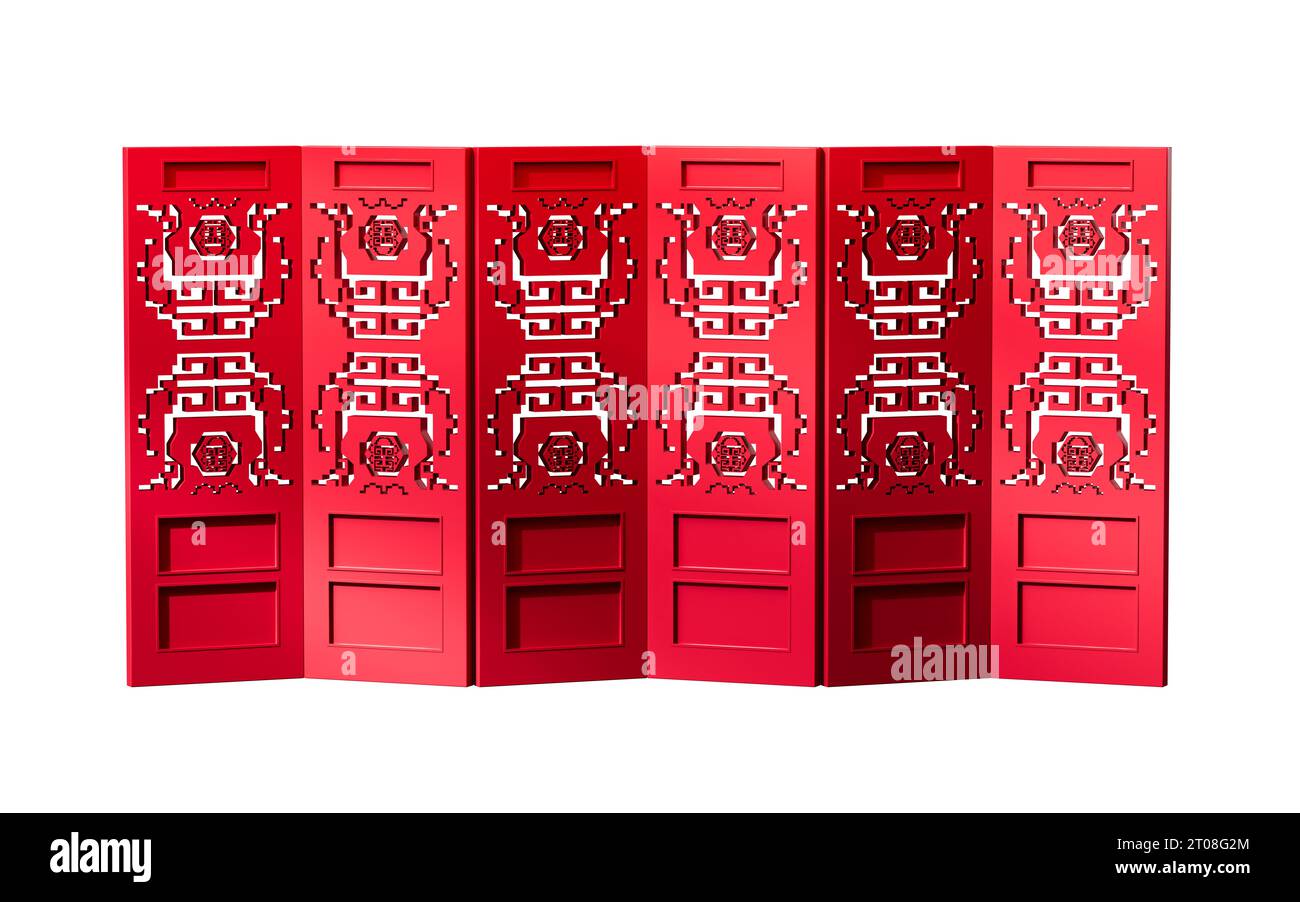Chinese style folding screen , 3d rendering. Digital drawing Stock
