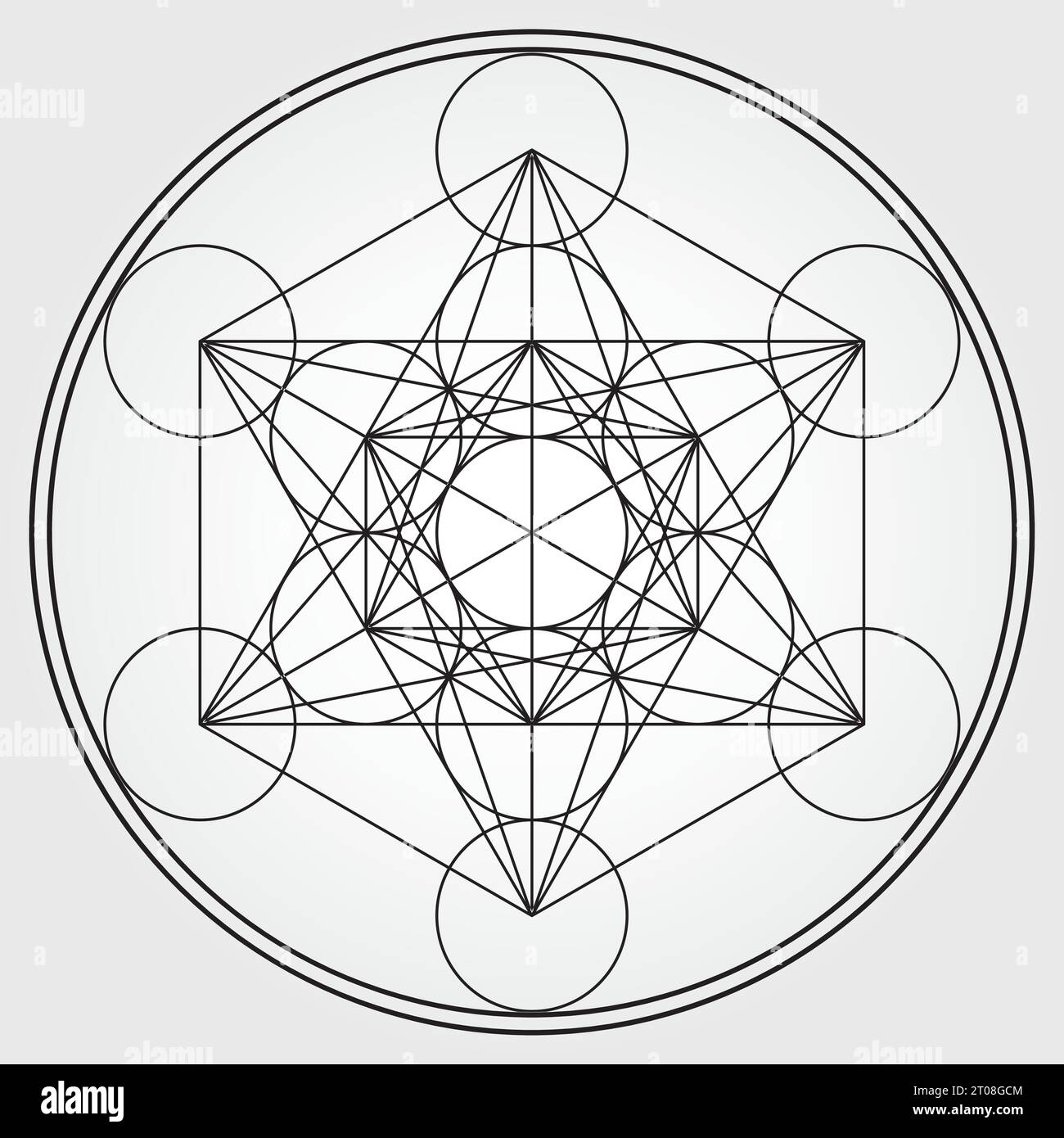 Metatron's Cube Illustration Black and White Colors Sacred Geometry Symbol Vector Design Circle Spirituality Universe Mandala Colorful Star Stock Vector
