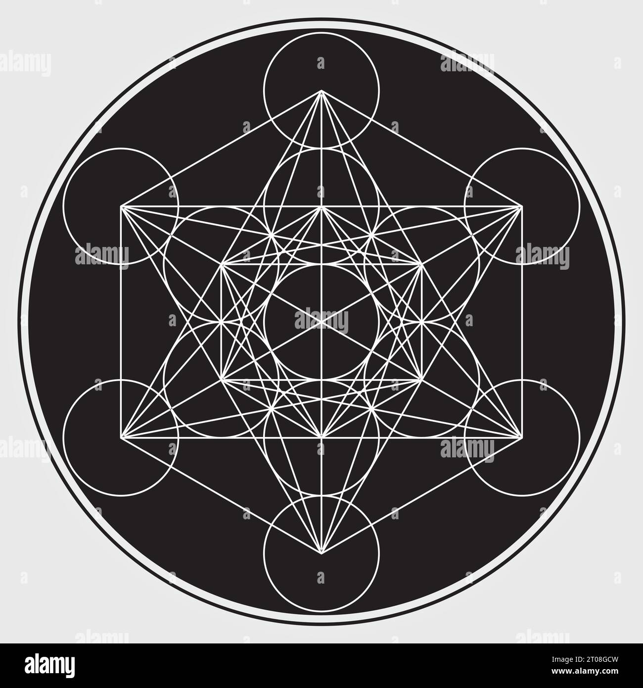 Metatron's Cube Illustration Black and White Colors Sacred Geometry Symbol Vector Design Circle Spirituality Universe Mandala Colorful Star Stock Vector