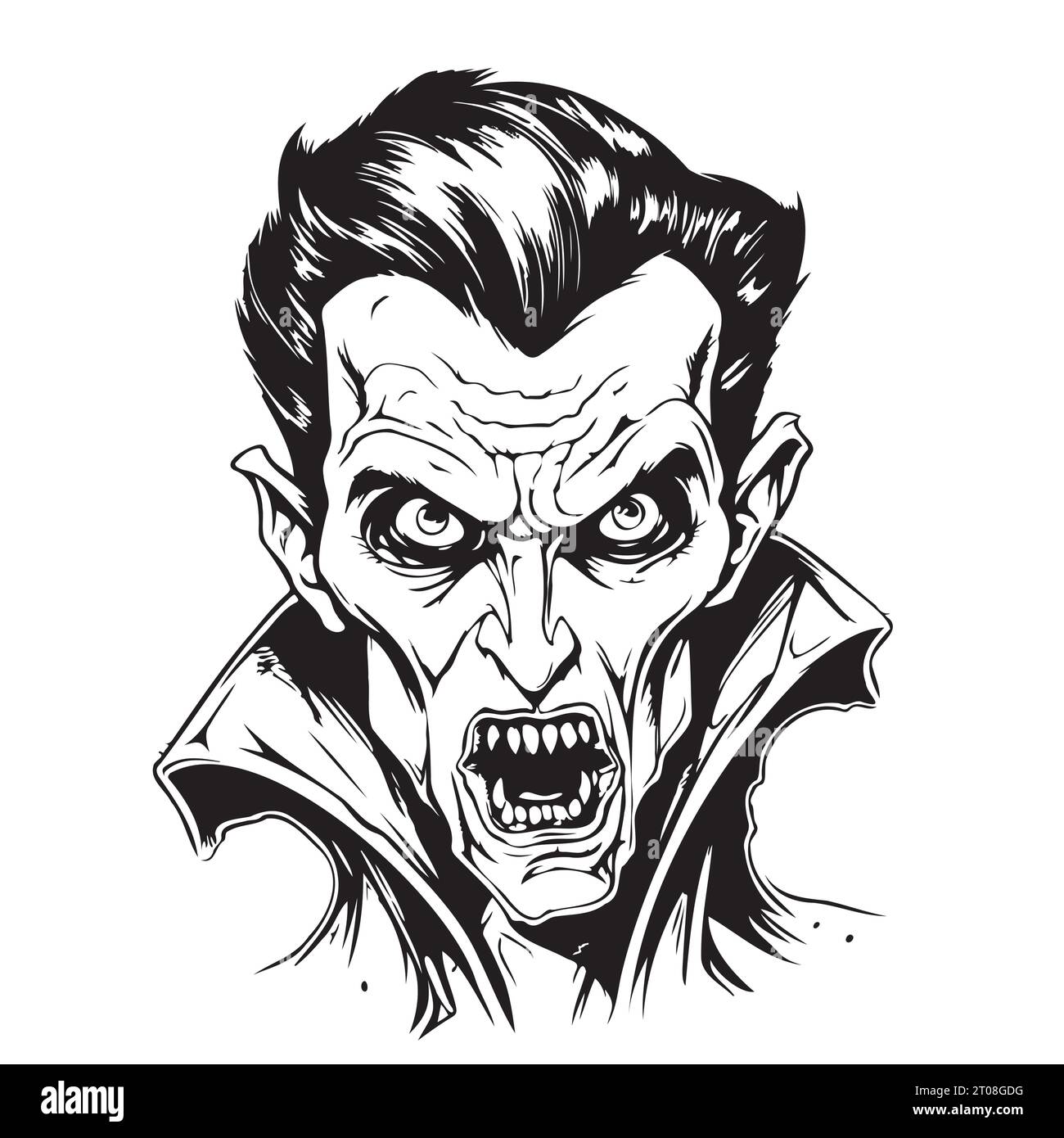 Angry Vampire head cartoon sketch hand drawn Halloween Vector illustration Stock Vector