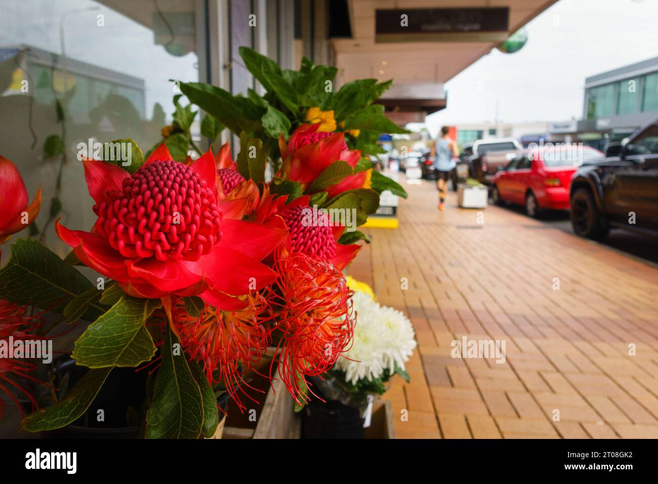 Beautiful flowers on display outside a flower shop. Auckland Stock