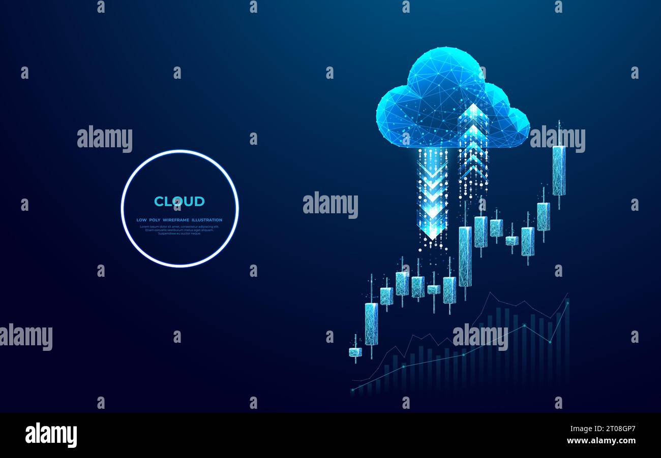 Cloud storage icon with arrows up and down and Japanese candlesticks ...