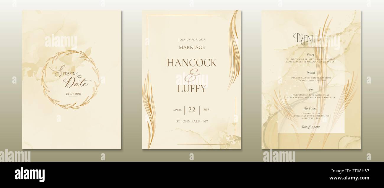 Wedding invitation card template gold background floral design luxury ...