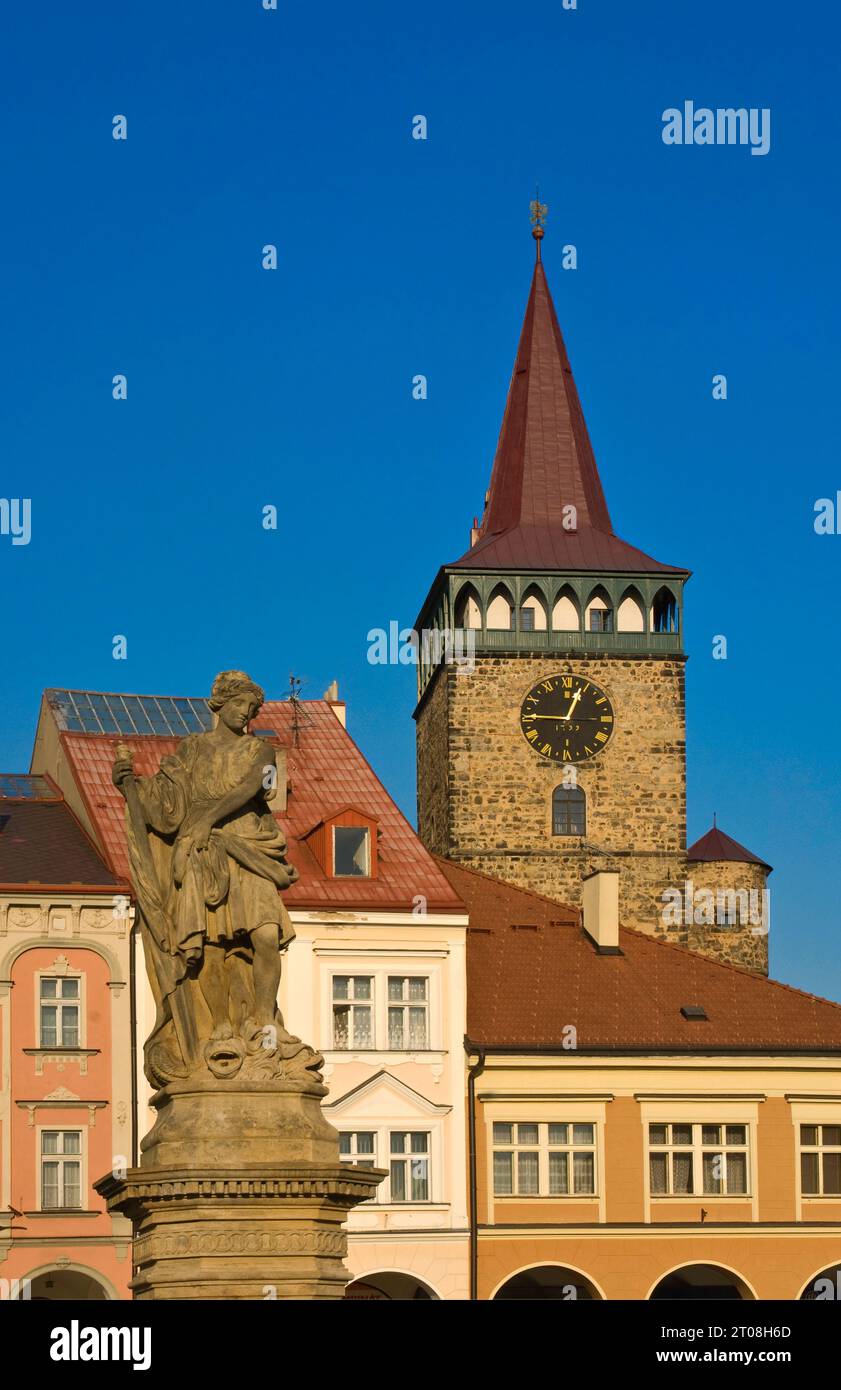 Valdicka Gate and monument at Valdštejnské náměstí in Jičín in Kralovehradecky kraj (Hradec Králové Region), Czech Republic Stock Photo