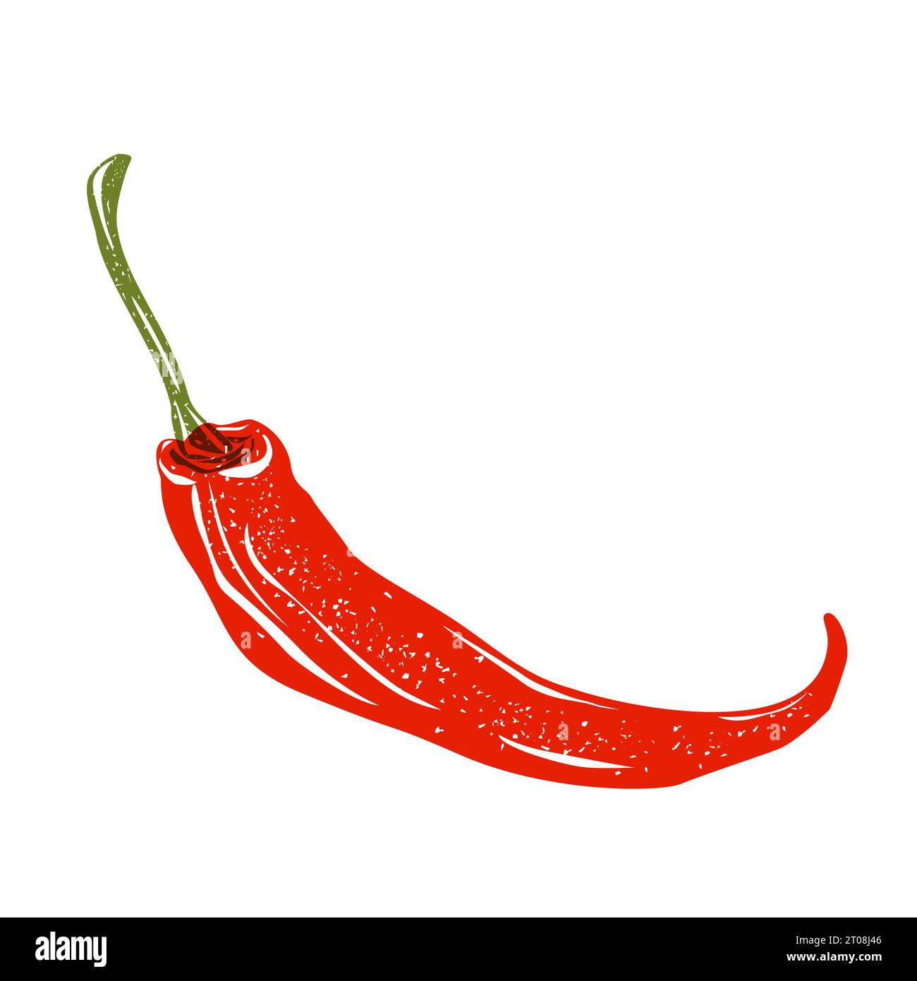Red hot pepper chili on a white background. Riso print effect. Illustration for textile print design. Screen-cut print of hot pepper red image. Stock Vector
