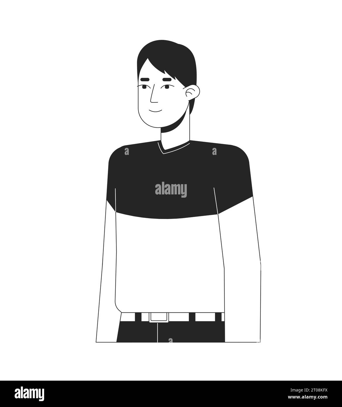Smiling korean man in casual clothes black and white 2D line cartoon
