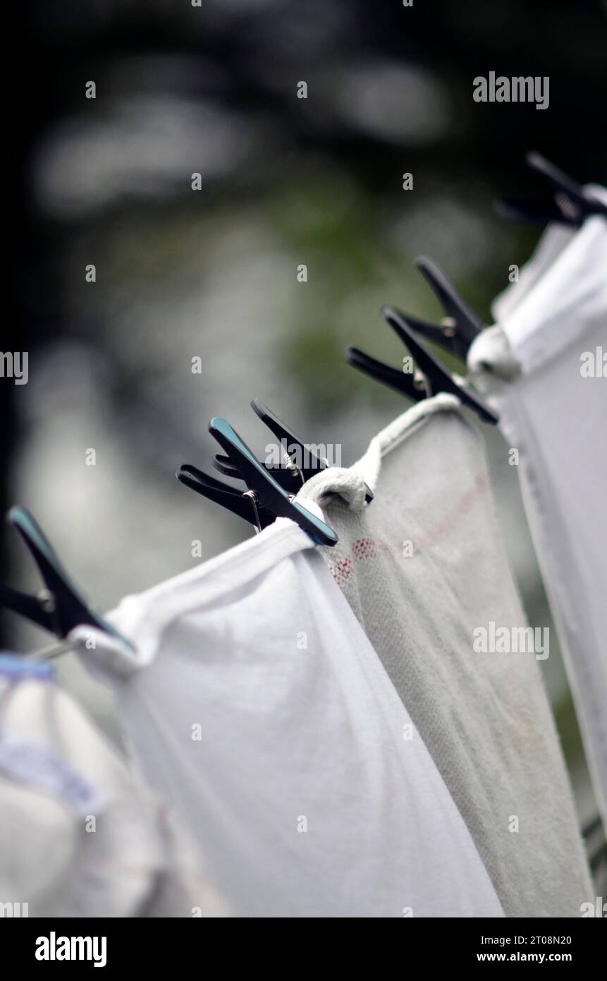 washing hanging on line Stock Photo Alamy