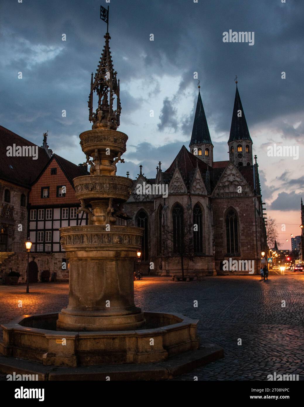 A church at night in Braunschweig, Germany on a summer evening Stock Photo