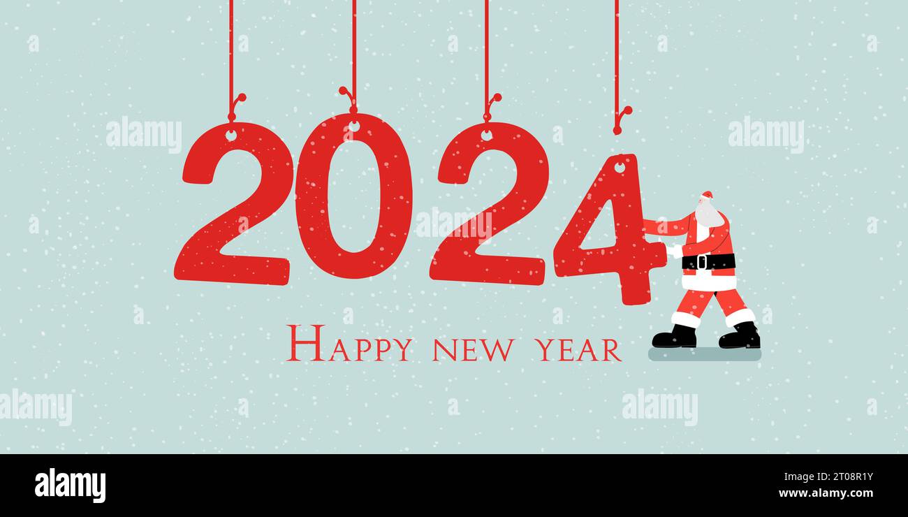 Santa Claus building a number 2024, in flat modern style. preparing to