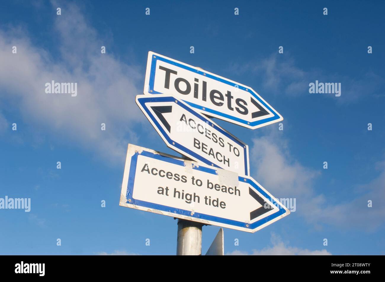 Blue and white finger post signs - John Gollop Stock Photo