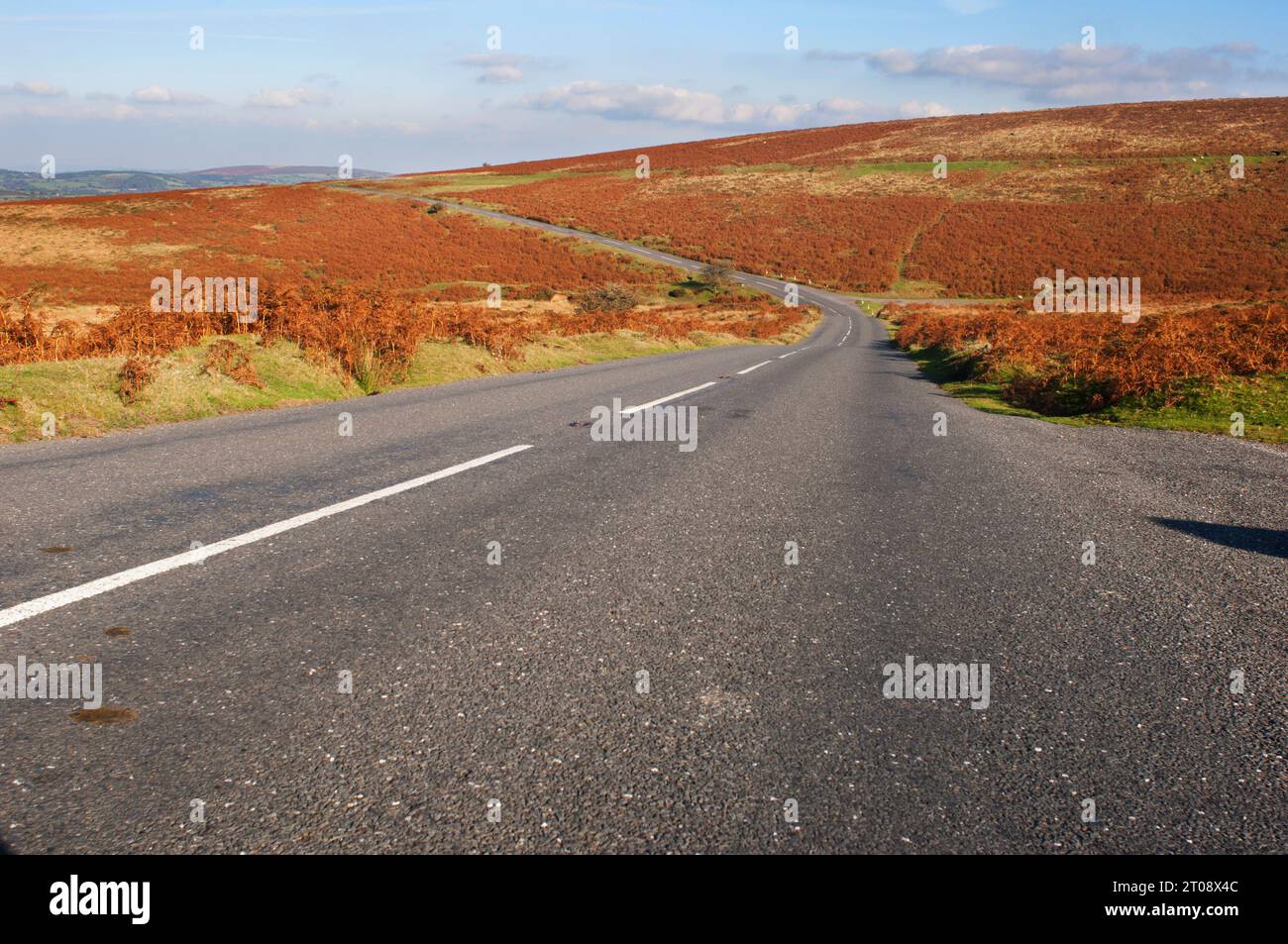 Empty road crossing Dartmoor National Park, Devon, UK John Gollop