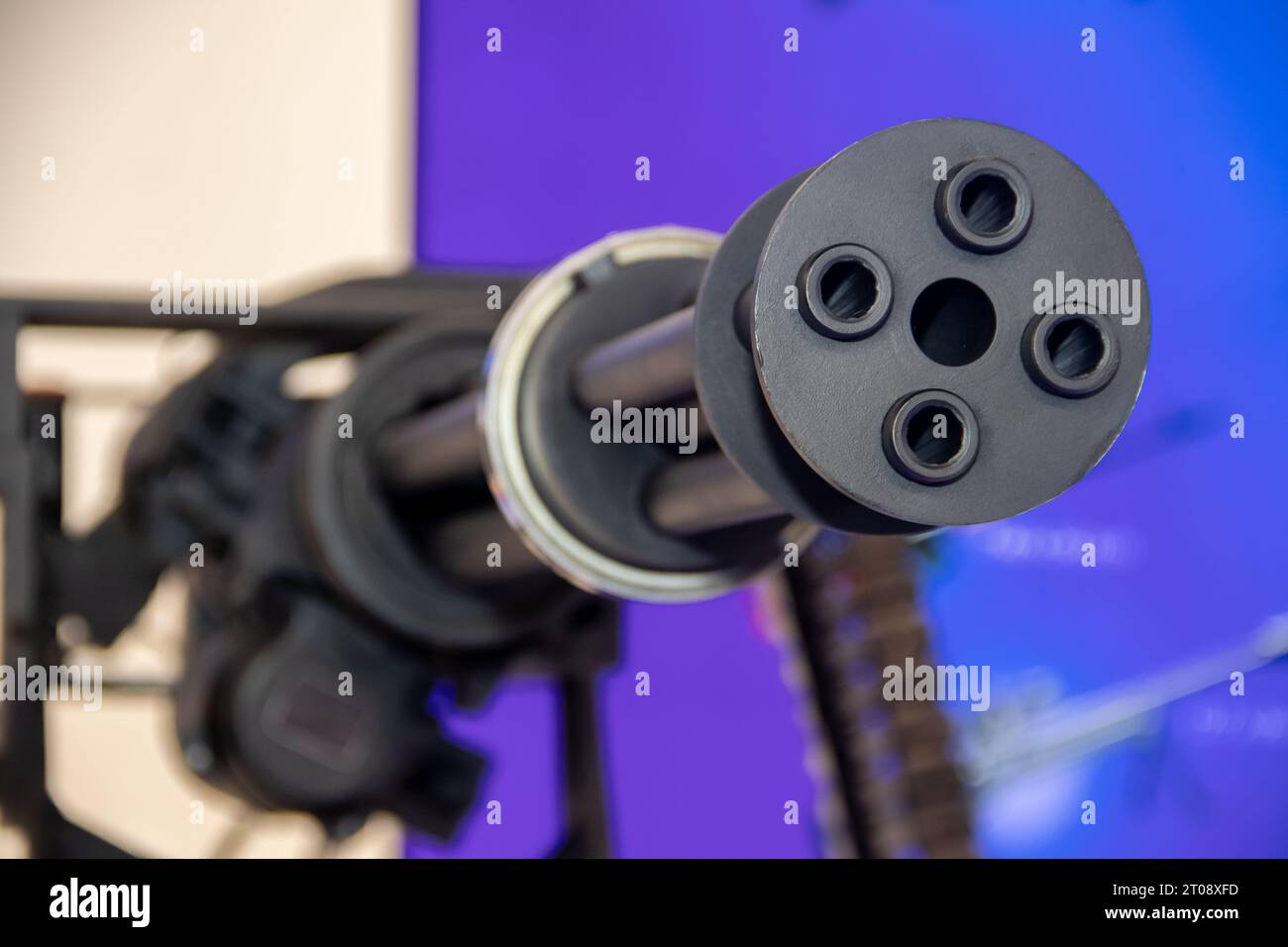 Four-barreled 23mm rotary cannon machinegun, exposed at military international fair in Belgrade Stock Photo