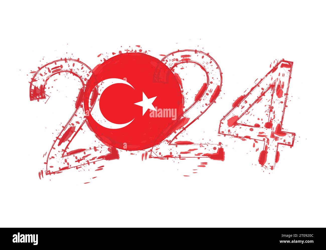2024 Year in grunge style with flag of Turkey. Holiday grunge vector
