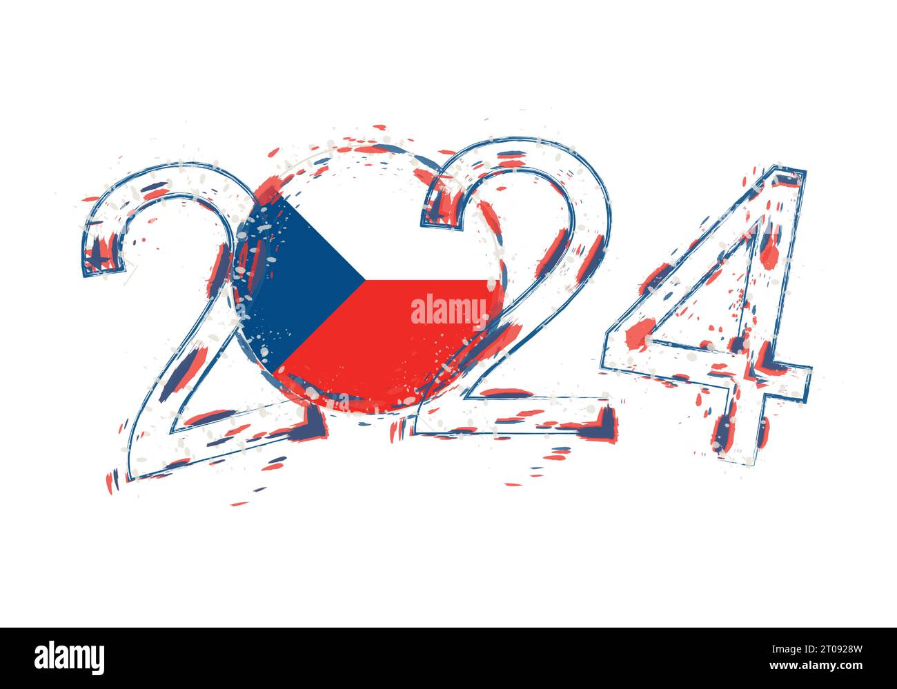 2024 Year in grunge style with flag of Czech Republic. Holiday grunge