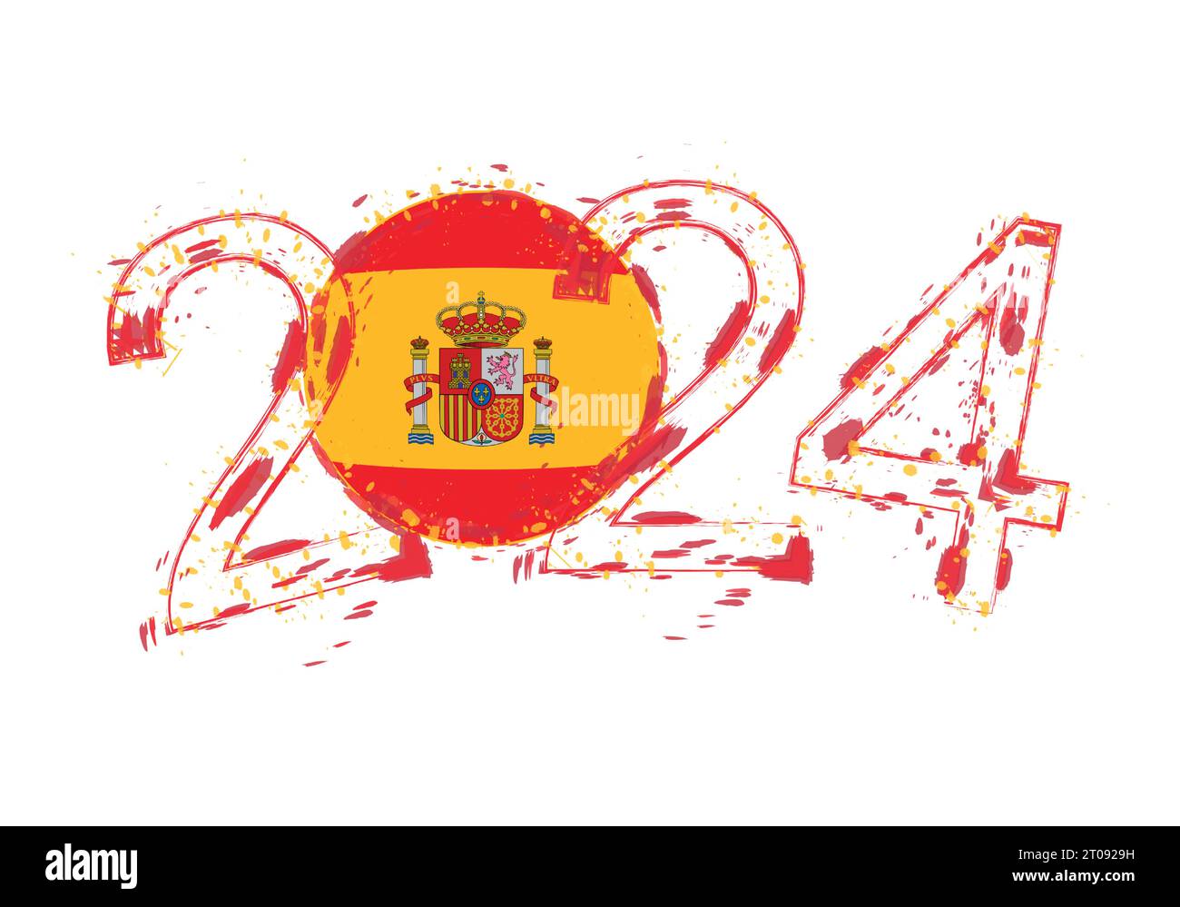2024 Year in grunge style with flag of Spain. Holiday grunge vector