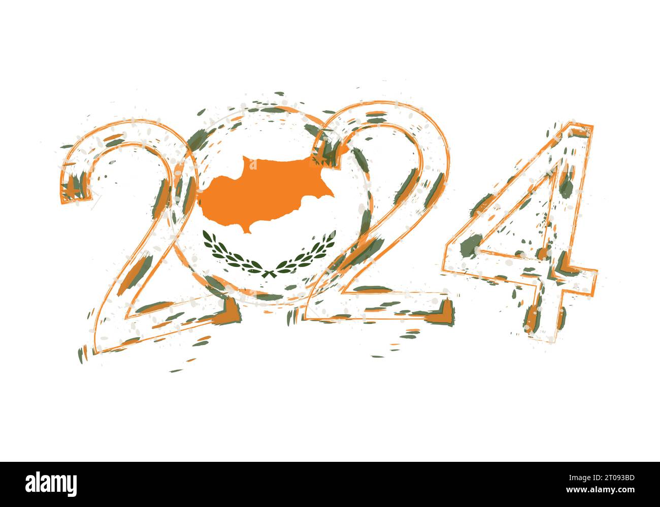 2024 Year in grunge style with flag of Cyprus. Holiday grunge vector