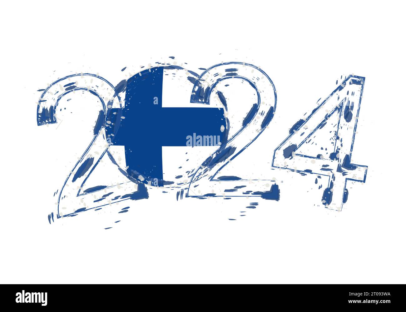 2024 Year in grunge style with flag of Finland. Holiday grunge vector