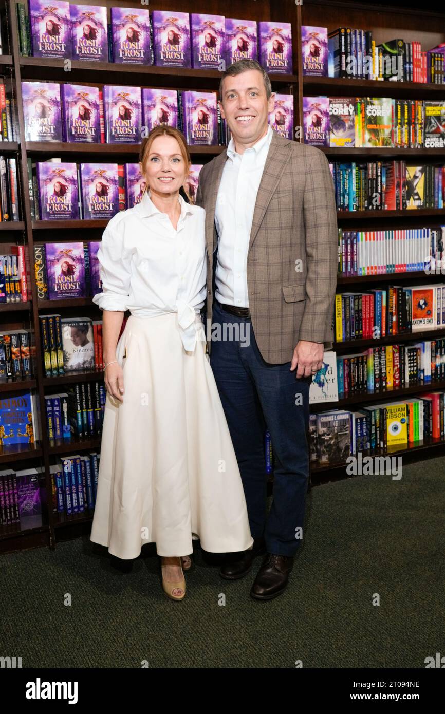 New York, United States. 01st Oct, 2023. New York City, New York 10/1/23 Barbara Bush Foundation, Interim President CEO, Andrew Roberts and author and philanthropist and former Spice Girl, Geri Halliwell Horner during a Barnes and Noble book signing at Barnes and Noble Union Square in New York City, Sunday, October 1, 2023. Credit: Jennifer Graylock/Alamy Live News Stock Photo
