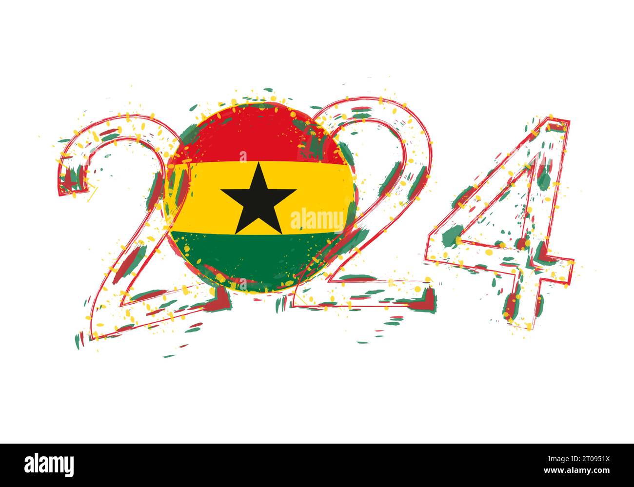 2024 Year in grunge style with flag of Ghana. Holiday grunge vector