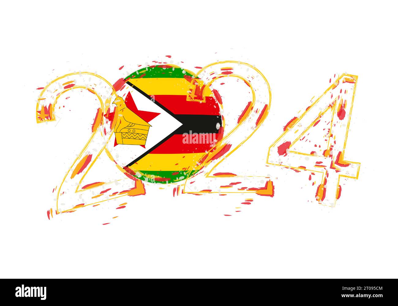 2025 Year in grunge style with flag of Zimbabwe. Holiday grunge vector