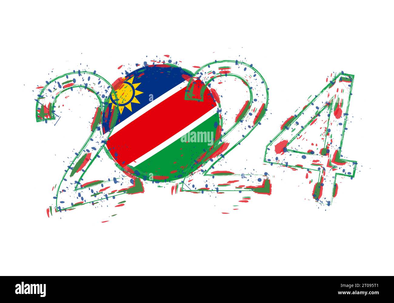 2025 Year in grunge style with flag of Namibia. Holiday grunge vector