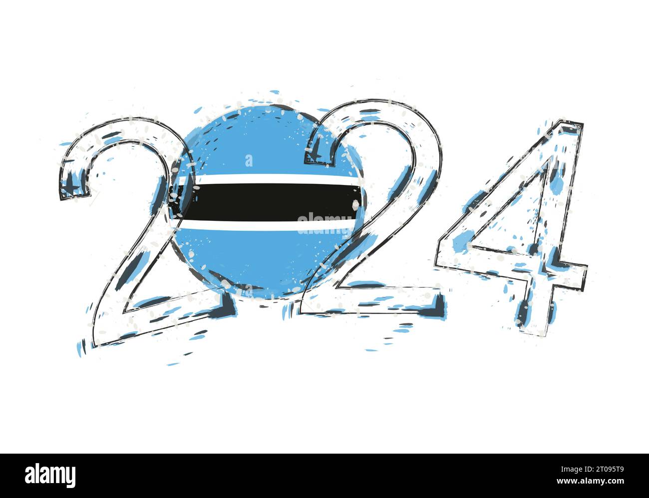 2024 Year in grunge style with flag of Botswana. Holiday grunge vector