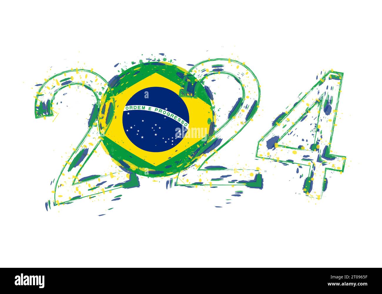 2024 Year in grunge style with flag of Brazil. Holiday grunge vector