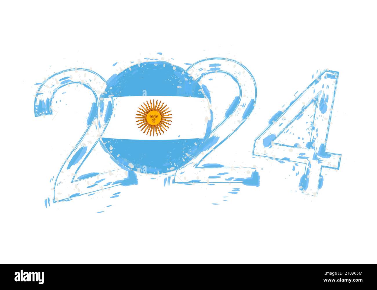 2024 Year in grunge style with flag of Argentina. Holiday grunge vector