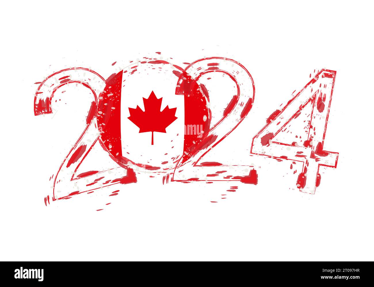 2024 Year in grunge style with flag of Canada. Holiday grunge vector