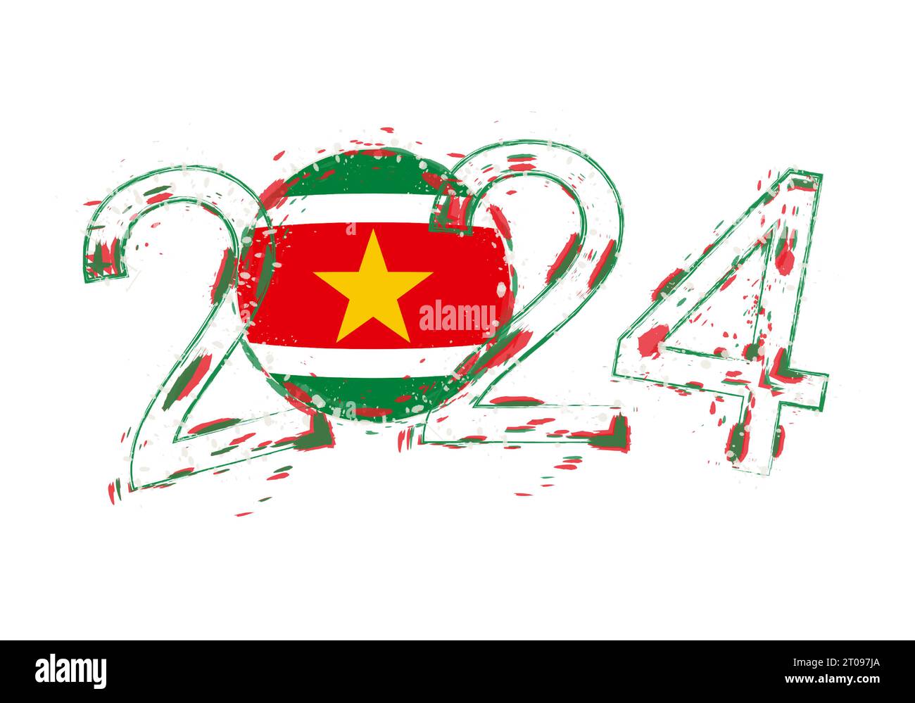 2024 Year in grunge style with flag of Suriname. Holiday grunge vector illustration Stock Vector