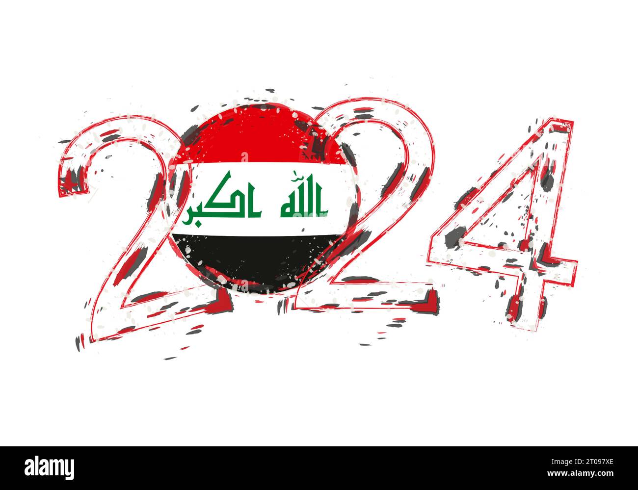 2024 Year in grunge style with flag of Iraq. Holiday grunge vector