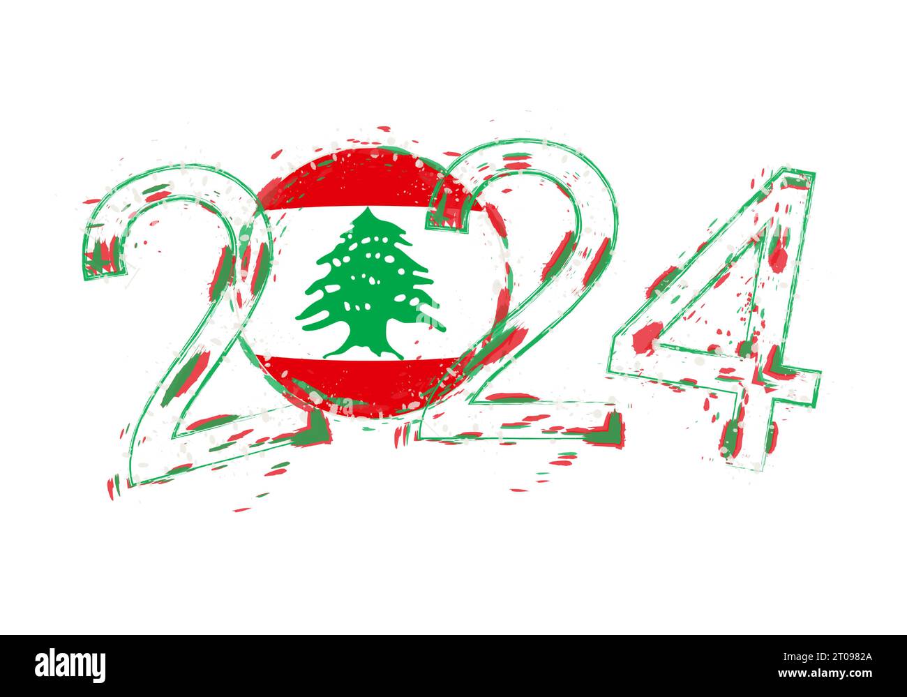 2024 Year in grunge style with flag of Lebanon. Holiday grunge vector