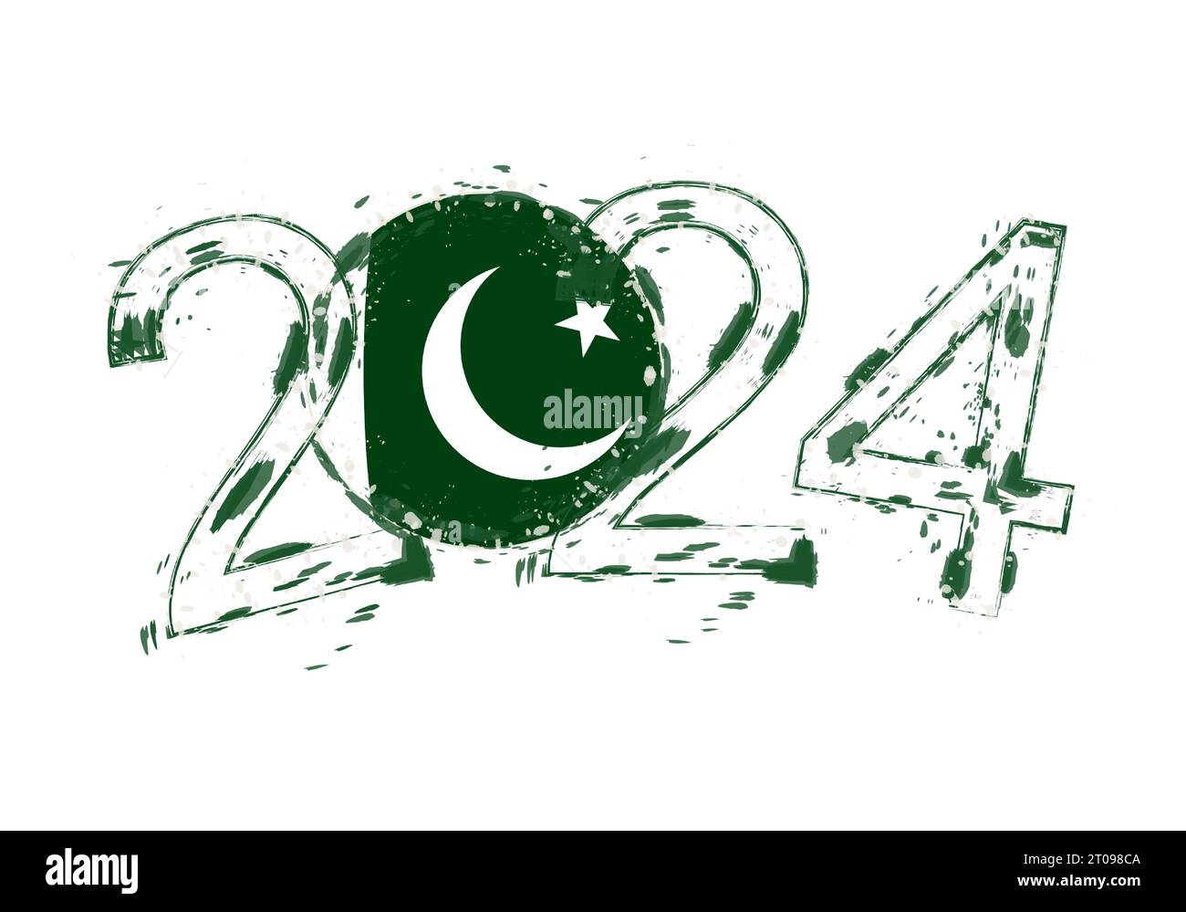 2024 Year in grunge style with flag of Pakistan. Holiday grunge vector