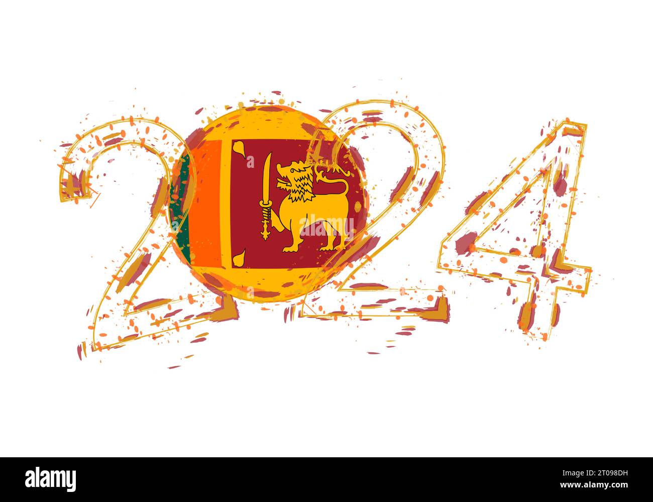 2024 Year in grunge style with flag of Sri Lanka. Holiday grunge vector