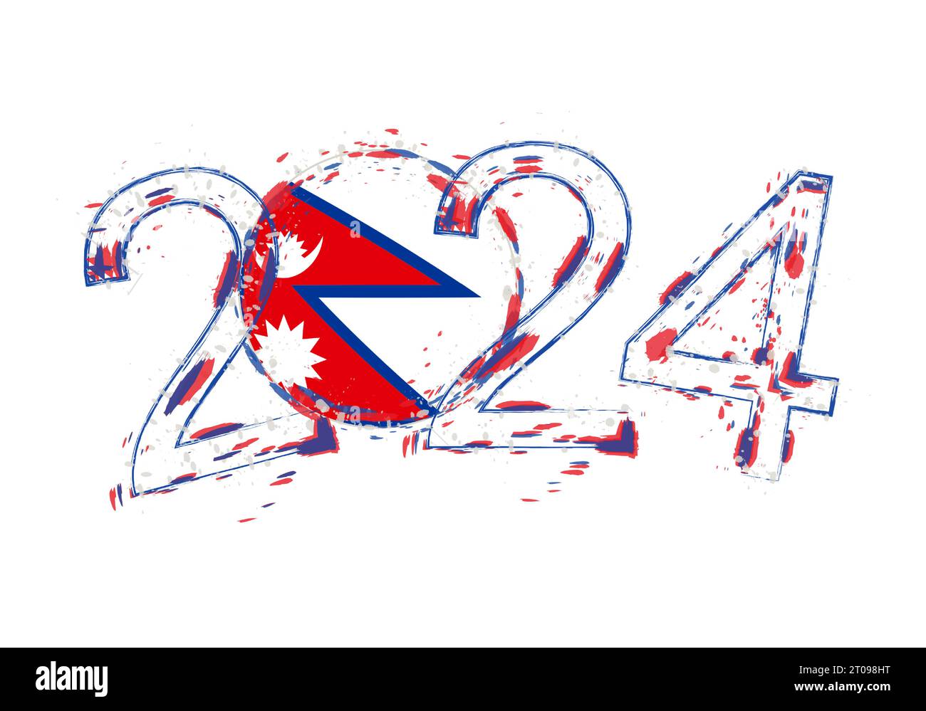 2025 Year in grunge style with flag of Nepal. Holiday grunge vector