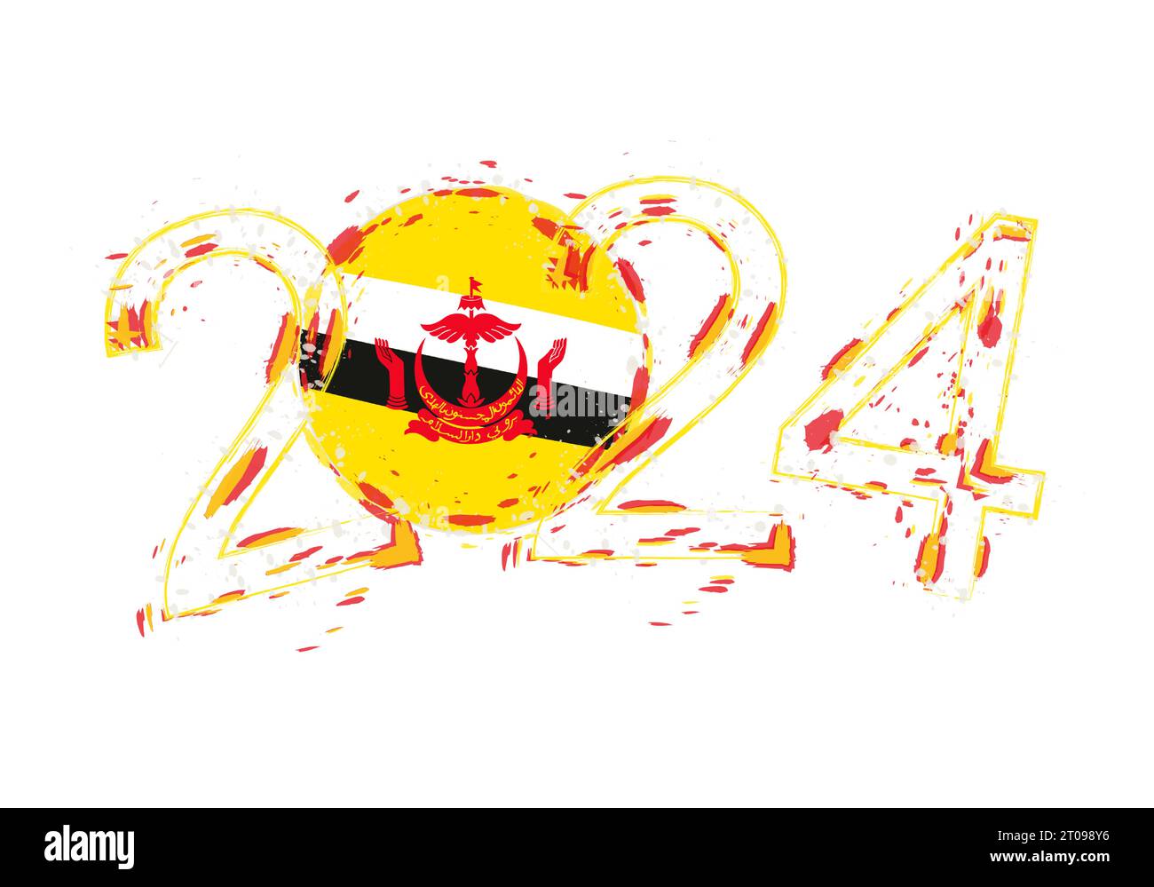 2024 Year in grunge style with flag of Brunei. Holiday grunge vector