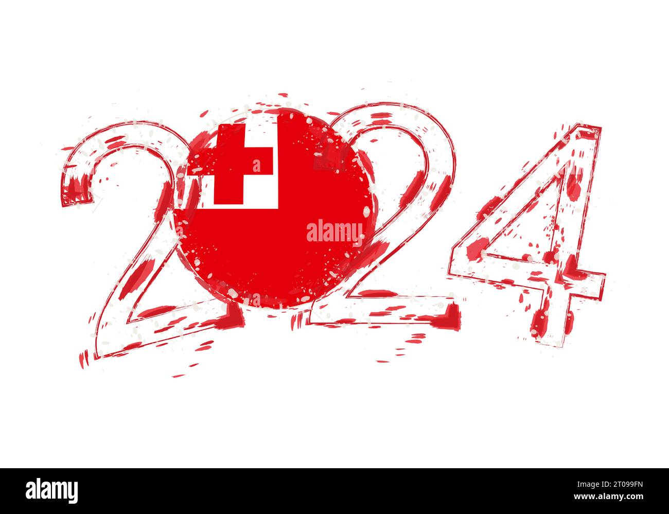 2024 Year in grunge style with flag of Tonga. Holiday grunge vector