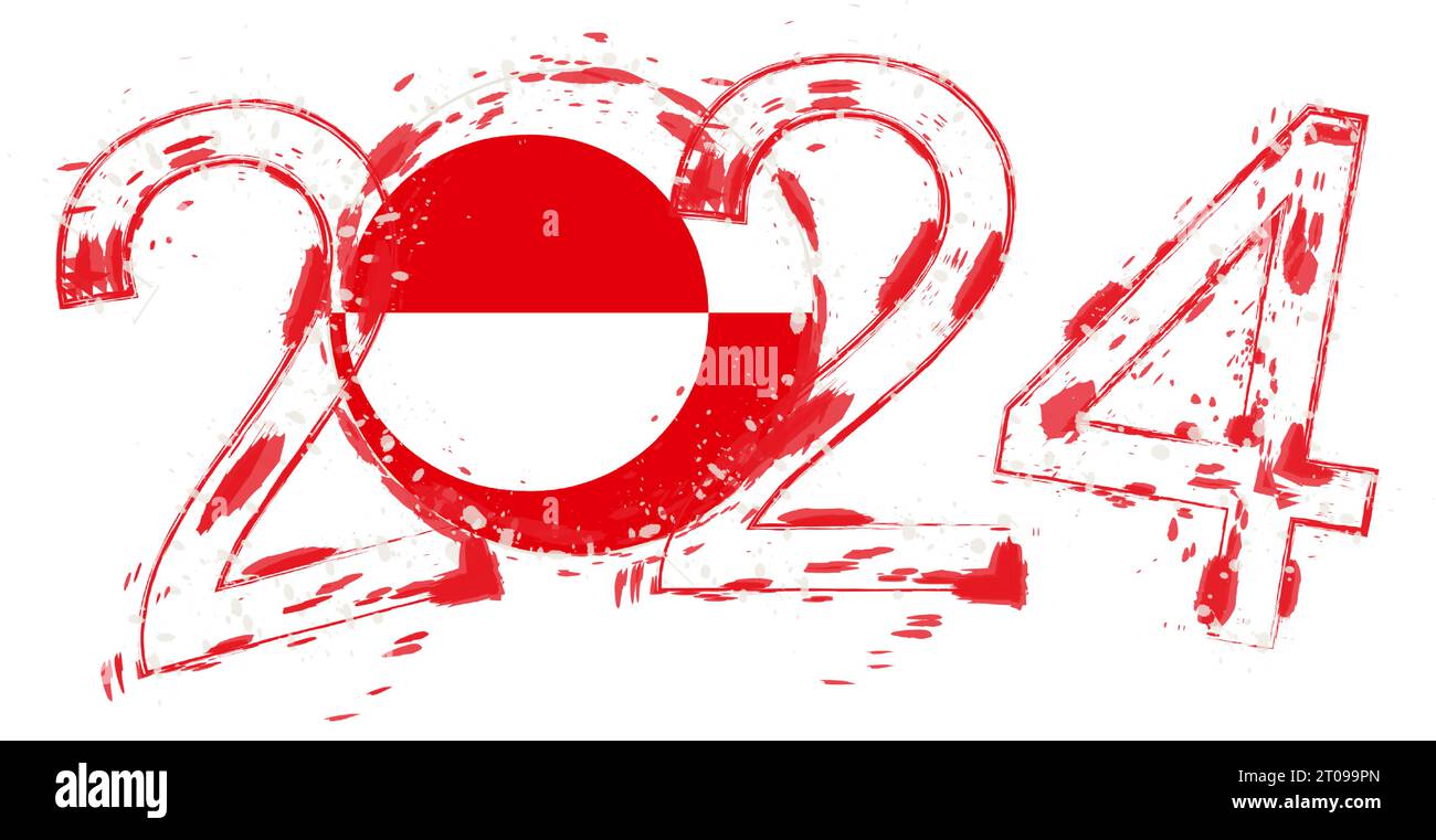 2024 Year in grunge style with flag of Greenland. Holiday grunge vector