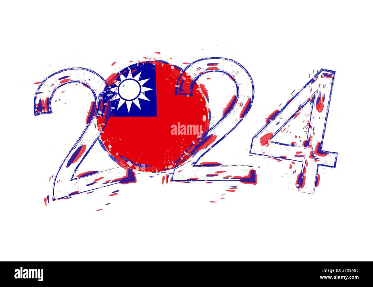 2024 Year in grunge style with flag of Taiwan. Holiday grunge vector