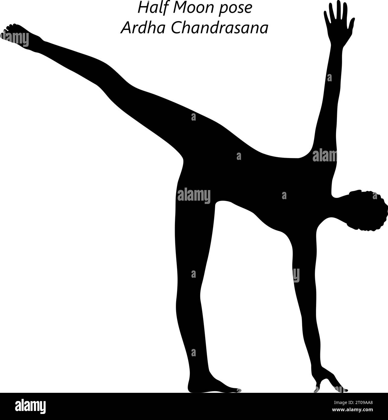 Silhouette of woman doing yoga Half Moon pose or Ardha Chandrasana. Intermediate Difficulty. Isolated vector illustration. Stock Vector