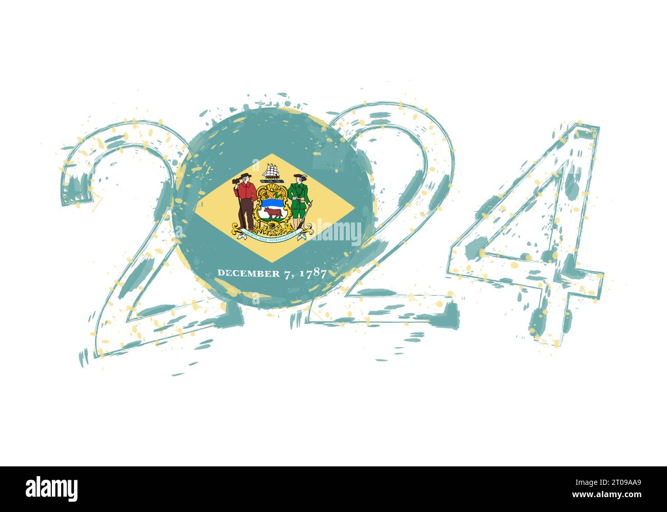 2024 Year in grunge style with flag of Delaware. Holiday grunge vector illustration Stock Vector