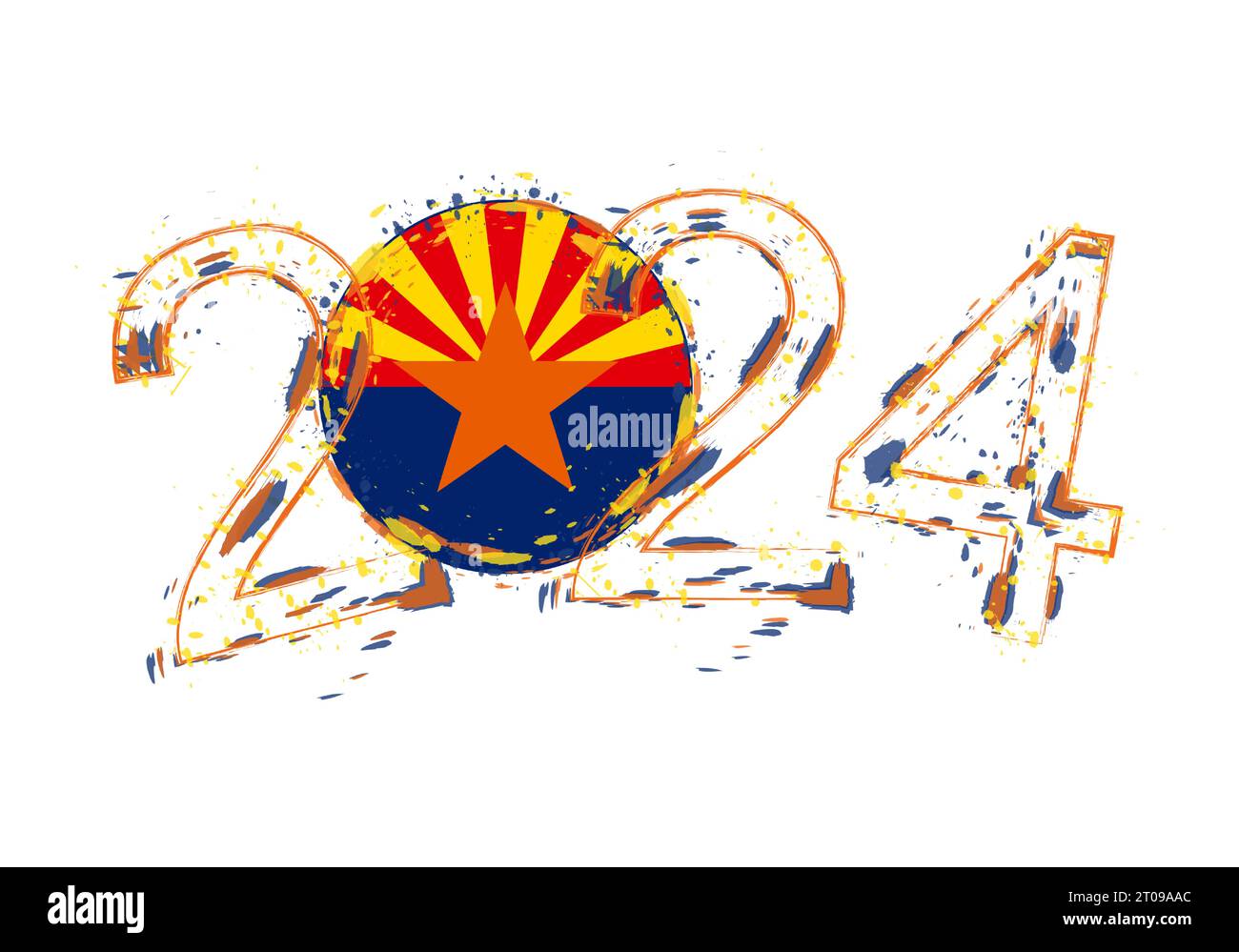 2024 Year in grunge style with flag of Arizona. Holiday grunge vector