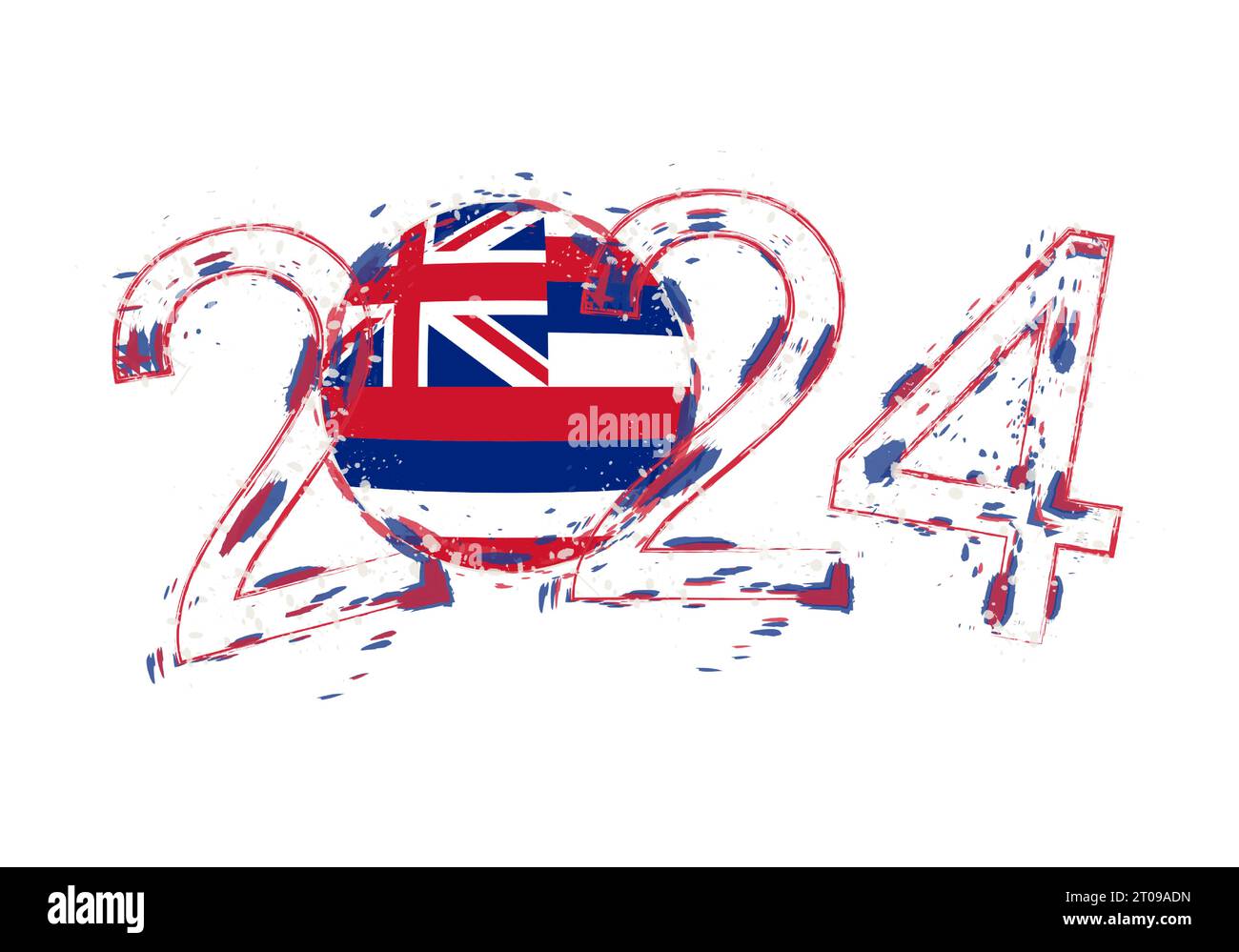 2024 Year in grunge style with flag of Hawaii. Holiday grunge vector