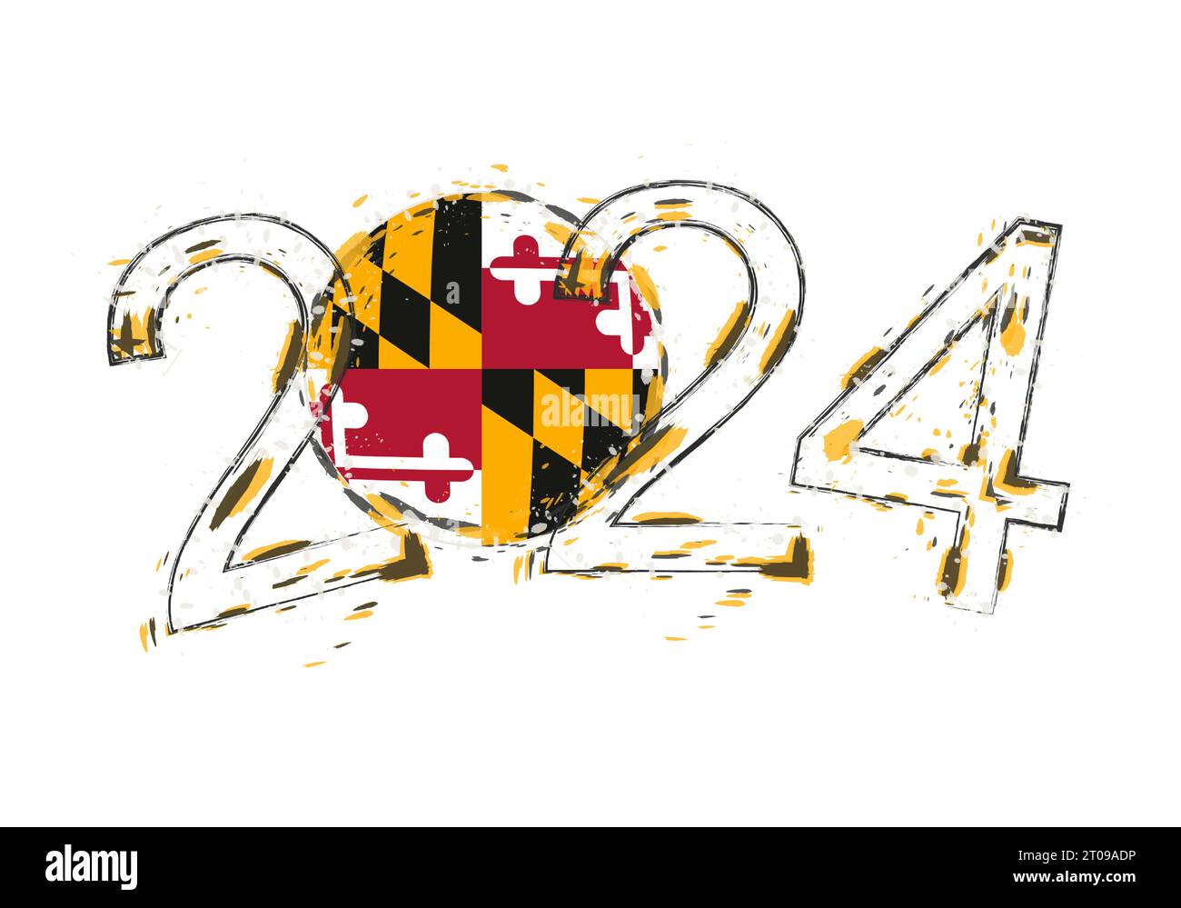 2025 Year in grunge style with flag of Maryland. Holiday grunge vector