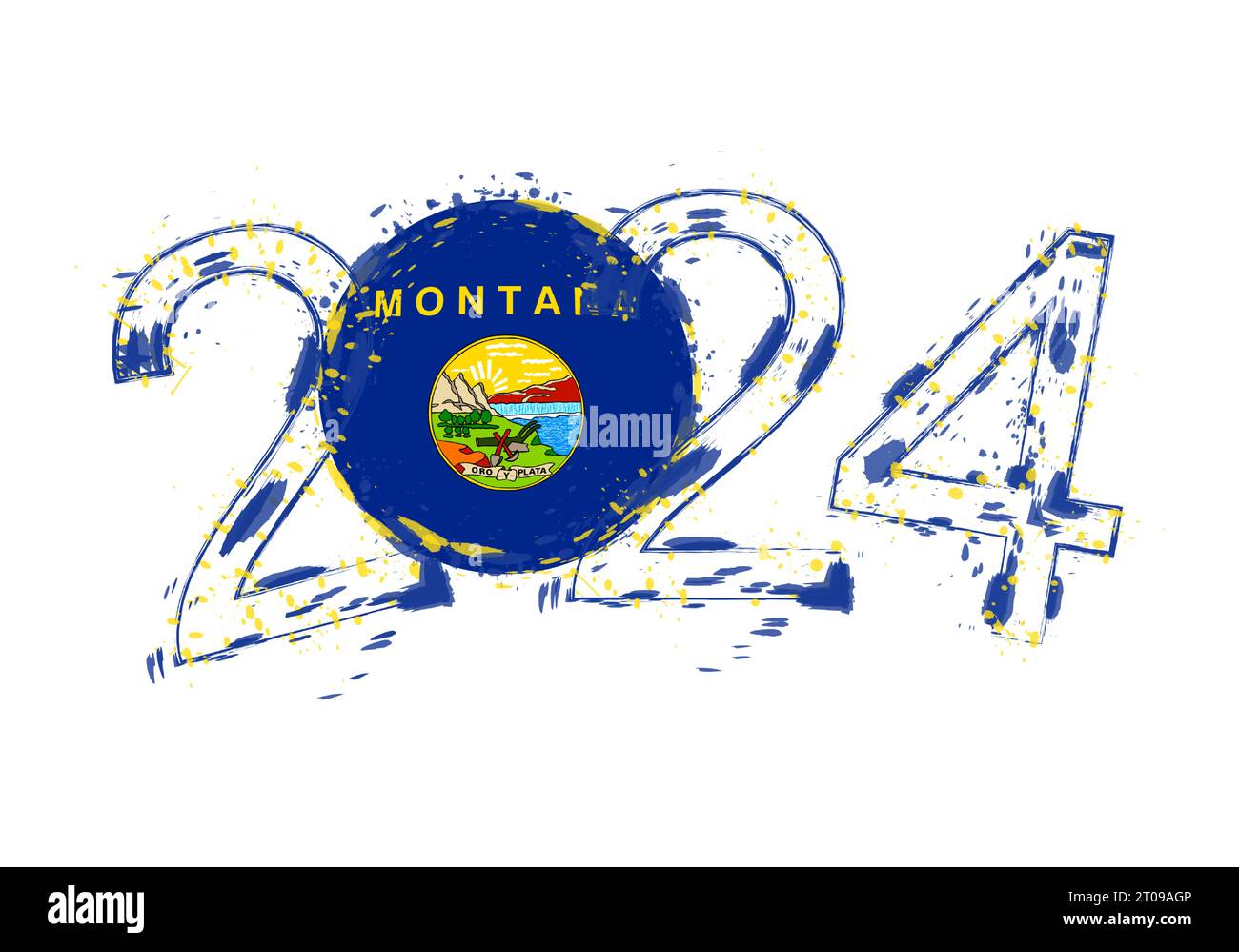 2024 Year in grunge style with flag of Montana. Holiday grunge vector