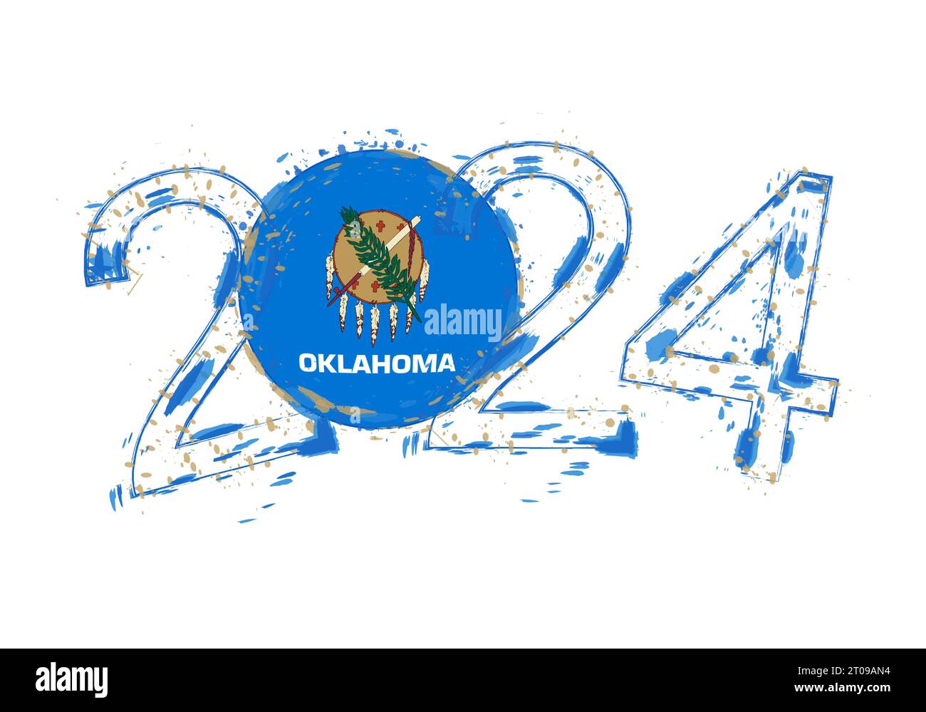 2024 Year in grunge style with flag of Oklahoma. Holiday grunge vector